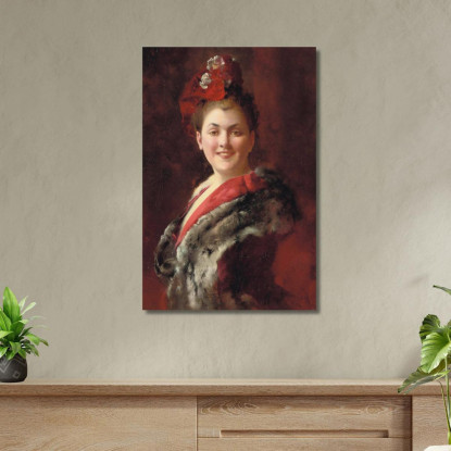 Una Dama Con Mantella Foderata Di Pelliccia Gustave Jean Jacquet gjj3 quadro stampato su tela