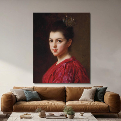Donna Con Abito Rosso Gustave Jean Jacquet gjj10 quadro stampato su tela