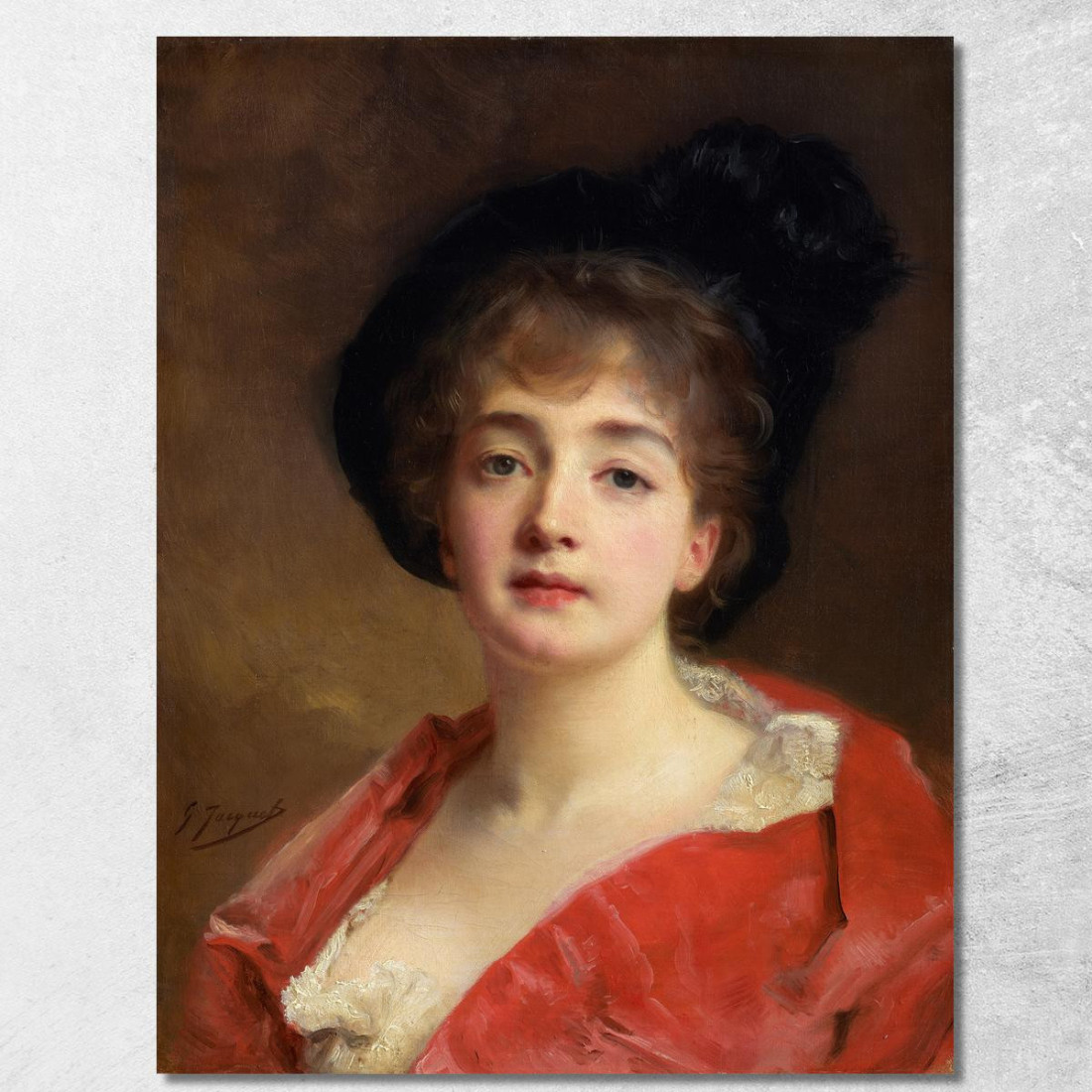 Donna In Rosso Gustave Jean Jacquet gjj26 quadro stampato su tela Donna In Rosso Gustave Jean Jacquet gjj26 quadro stampato su tela