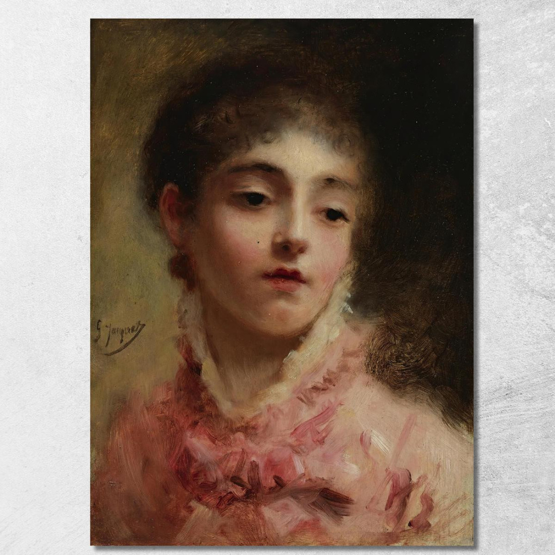Giovane Donna In Abito Rosa Gustave Jean Jacquet gjj29 quadro stampato su tela Giovane Donna In Abito Rosa Gustave Jean Jacquet gjj29 quadro stampato su tela