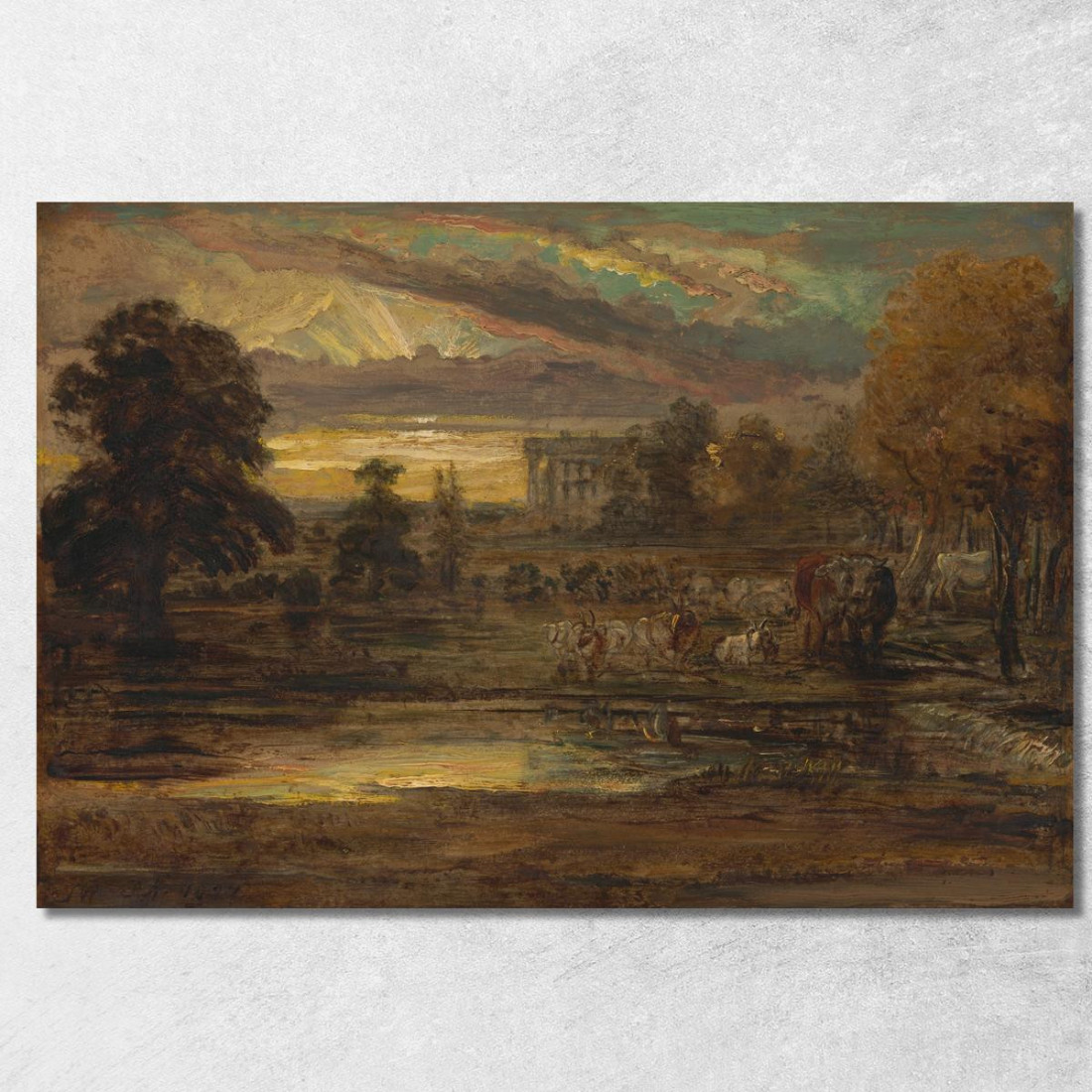 Bovini Presso Una Pozza All'Alba James Ward jwr9 quadro stampato su tela Bovini Presso Una Pozza All'Alba James Ward jwr9 quadro stampato su tela