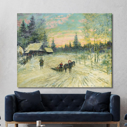Giovane Donna Su Una Slitta Che Si Allontana Da Un Cacciatore Konstantin Alexeevich Korovin kak9 quadro stampato su tela