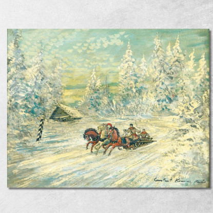 Troika Nella Neve Konstantin Alexeevich Korovin kak34 quadro stampato su tela