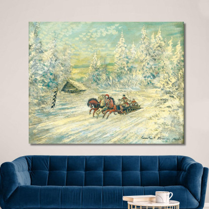 Troika Nella Neve Konstantin Alexeevich Korovin kak34 quadro stampato su tela