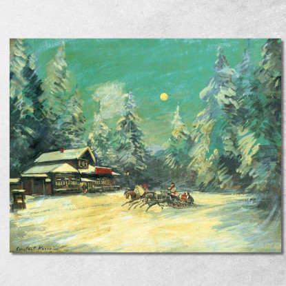 Troika Che Passa Davanti A Un'Osteria Di Notte Konstantin Alexeevich Korovin kak35 quadro stampato su tela