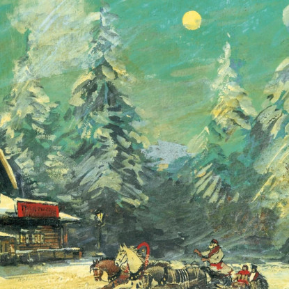 Troika Che Passa Davanti A Un'Osteria Di Notte Konstantin Alexeevich Korovin kak35 quadro stampato su tela