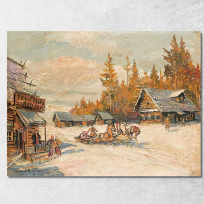 Corsa In Slitta Invernale Konstantin Alexeevich Korovin kak41 quadro stampato su tela