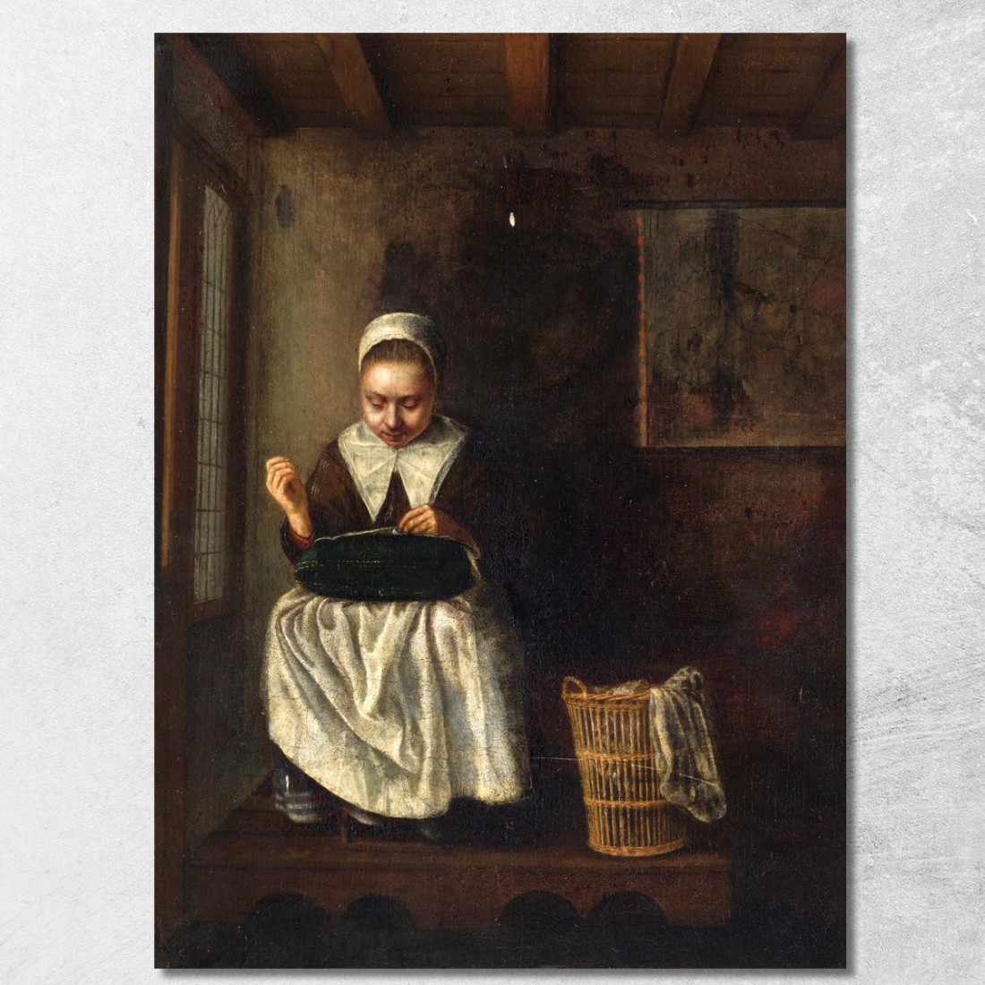 Una Ragazza Che Cuce Nicolaes Maes nma1 quadro stampato su tela Una Ragazza Che Cuce Nicolaes Maes nma1 quadro stampato su tela