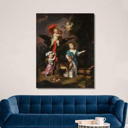 Ritratto Pastorale Di Famiglia Di Quattro Bambini Che Personificano Figure Mitologiche Tra Cui Ganimede E Diana Con Un Cervo Ni