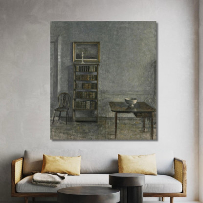 Interno Con Una Libreria Da Tavolo E Sedia Windsor Strandgade 25 Vilhelm Hammershøi vhm27 quadro stampato su tela
