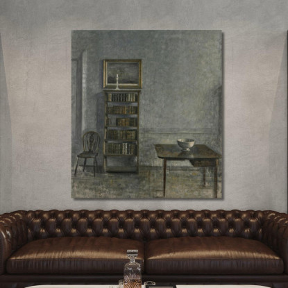 Interno Con Una Libreria Da Tavolo E Sedia Windsor Strandgade 25 Vilhelm Hammershøi vhm27 quadro stampato su tela