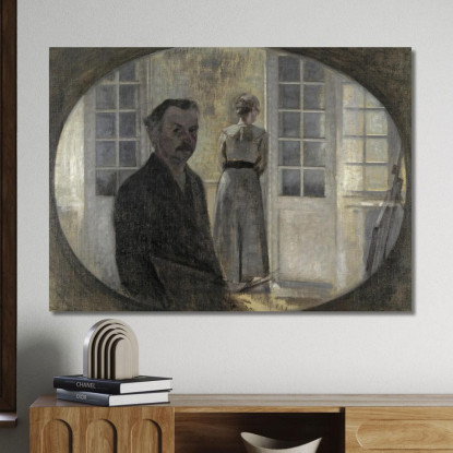 Interno Con L'Artista E Sua Moglie (Doppio Ritratto Dell'Artista E Sua Moglie Visti Attraverso Uno Specchio) Vilhelm Hammershøi
