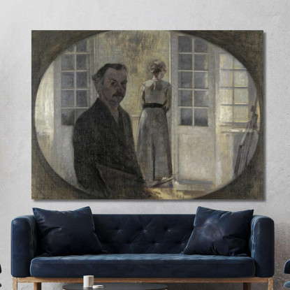 Interno Con L'Artista E Sua Moglie (Doppio Ritratto Dell'Artista E Sua Moglie Visti Attraverso Uno Specchio) Vilhelm Hammershøi