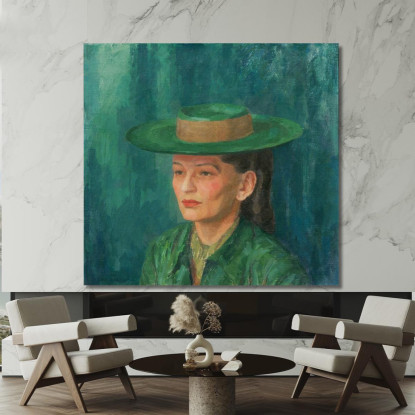Grete Gamerith Con Cappello Verde Walther Gamerith wgm13 quadro stampato su tela