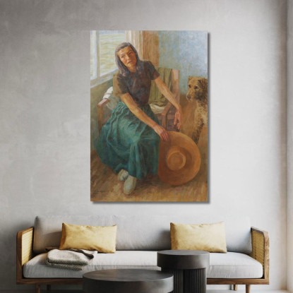 Grete Gamerith Con Cane 'Puck' Walther Gamerith wgm14 quadro stampato su tela