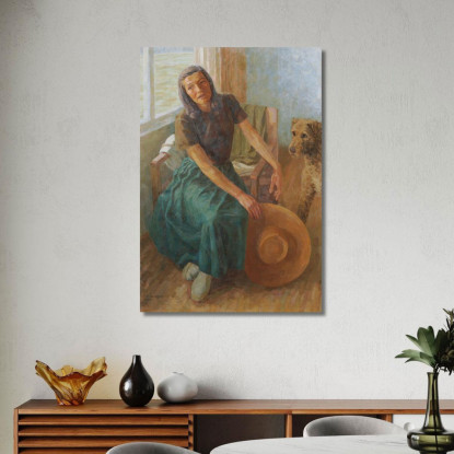 Grete Gamerith Con Cane 'Puck' Walther Gamerith wgm14 quadro stampato su tela