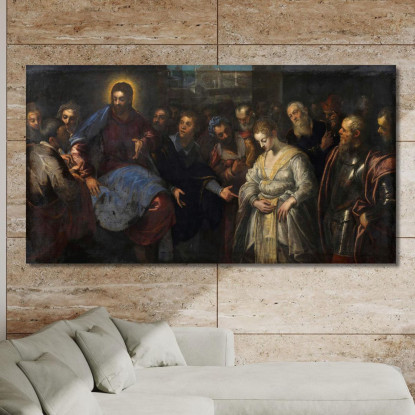 Cristo E L'Adultera Jacopo Tintoretto jtn3 quadro stampato su tela