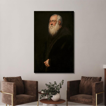 Uomo Con Barba Bianca Jacopo Tintoretto jtn10 quadro stampato su tela
