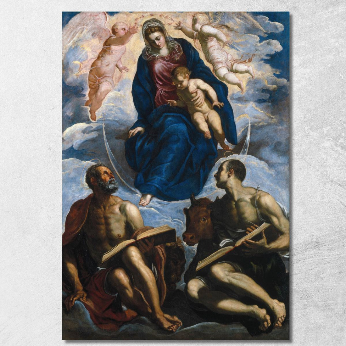 Maria Col Bambino Venerata Da San Marco E San Luca Jacopo Tintoretto jtn12 quadro stampato su tela