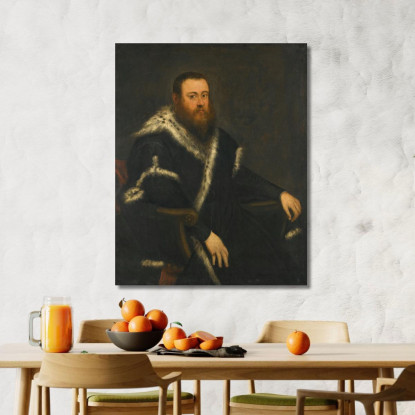 Ritratto Di Un Uomo Barbuto In Abito Nero Con Pelliccia Jacopo Tintoretto jtn16 quadro stampato su tela