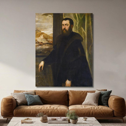 Ritratto Di Un Uomo Con Vista Sul Paesaggio Jacopo Tintoretto jtn20 quadro stampato su tela
