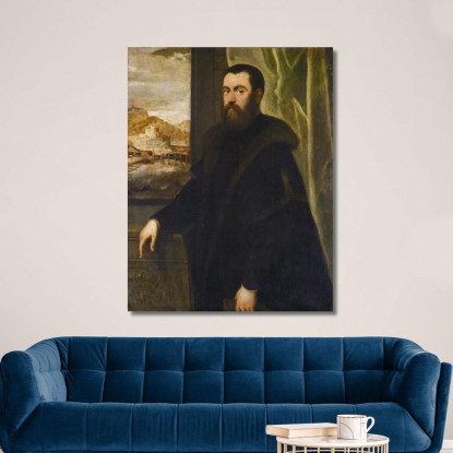 Ritratto Di Un Uomo Con Vista Sul Paesaggio Jacopo Tintoretto jtn20 quadro stampato su tela