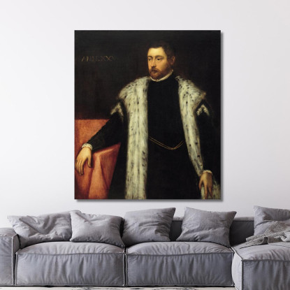 Giovane Di Venticinque Anni Con Cappotto Foderato Di Pelliccia Jacopo Tintoretto jtn47 quadro stampato su tela