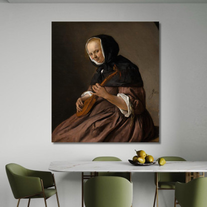 Donna Che Suona La Cetra Jan Steen jsn87 quadro stampato su tela