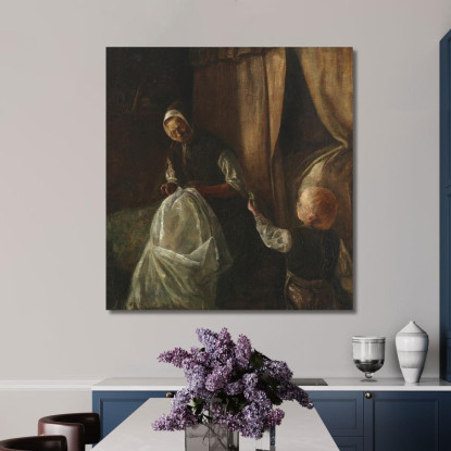 Un Ragazzo Porge Alla Nonna Un Pisello Verde Laurits Andersen Ring lar11 quadro stampato su tela