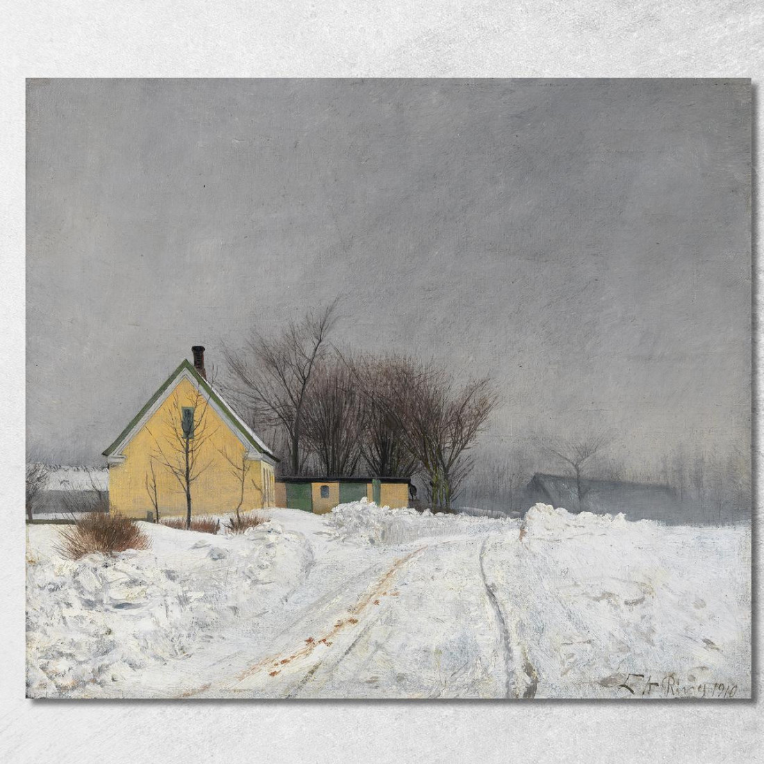 Giornata Invernale Nebbiosa. A Sinistra Una Casa Gialla. Neve Profonda. Laurits Andersen Ring lar13 quadro stampato su tela Giornata Invernale Nebbiosa. A Sinistra Una Casa Gialla. Neve Profonda. Laurits Andersen Ring lar13 quadro stampato su tela