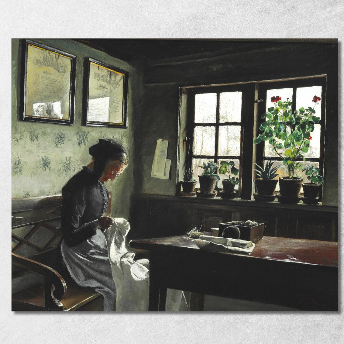 Interno Con Moglie Che Cuce Laurits Andersen Ring lar22 quadro stampato su tela Interno Con Moglie Che Cuce Laurits Andersen Ring lar22 quadro stampato su tela