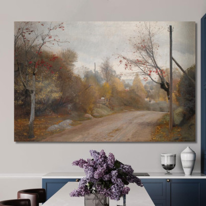 La Strada A Mogenstrup Zelanda. Autunno Laurits Andersen Ring lar34 quadro stampato su tela