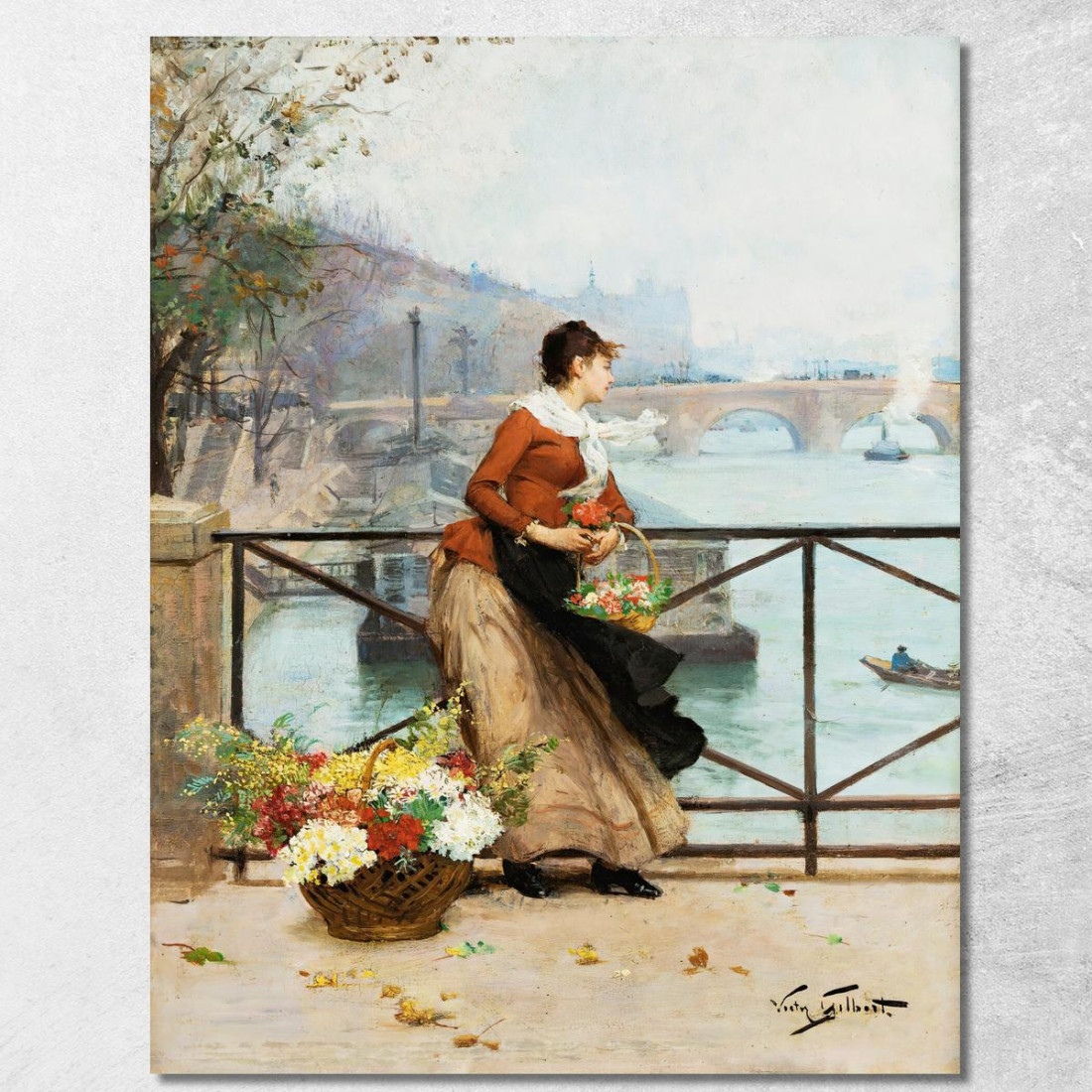 Il Venditore Di Fiori Sul Pont Des Arts Parigi Victor Gabriel Gilbert vgg36 quadro stampato su tela Il Venditore Di Fiori Sul Pont Des Arts Parigi Victor Gabriel Gilbert vgg36 quadro stampato su tela