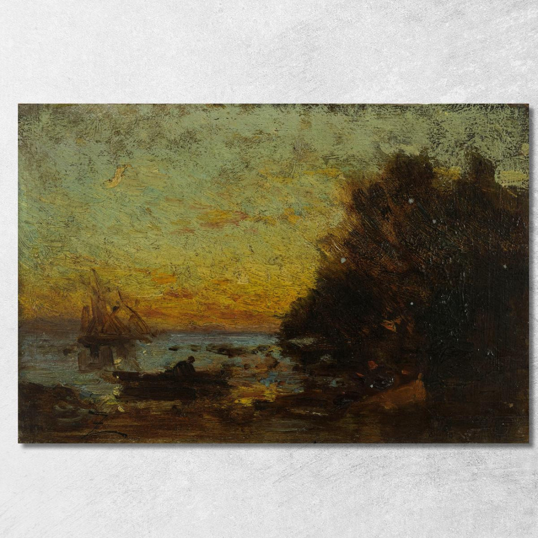 Barca E Velieri Al Tramonto. Sul Retro Marina Félix Ziem fzm5 quadro stampato su tela Barca E Velieri Al Tramonto. Sul Retro Marina Félix Ziem fzm5 quadro stampato su tela