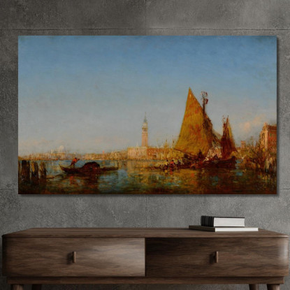 Barche Da Pesca Nel Bacino Palazzo Ducale E Il Campanile Sullo Sfondo Félix Ziem fzm33 quadro stampato su tela