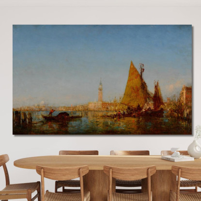 Barche Da Pesca Nel Bacino Palazzo Ducale E Il Campanile Sullo Sfondo Félix Ziem fzm33 quadro stampato su tela