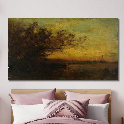 Specchio D'Acqua Al Tramonto. Sul Retro: Due Studi Félix Ziem fzm103 quadro stampato su tela