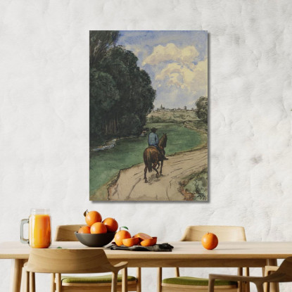 Al Limite Della Foresta. Cavaliere Su Un Sentiero Rivolto Verso L'Interno Hans Thoma hth5 quadro stampato su tela