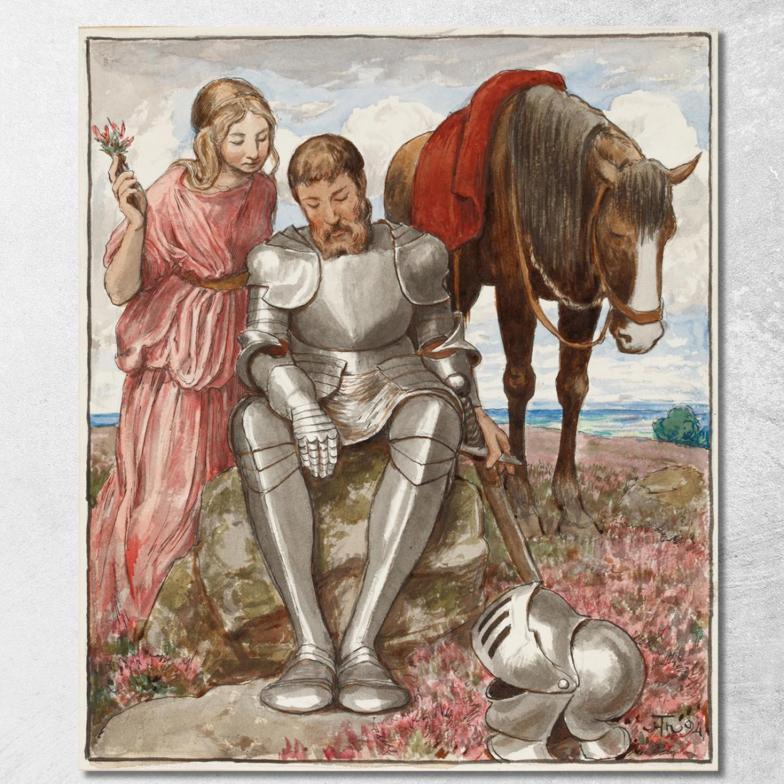Erika E Cavaliere Seduto Hans Thoma hth34 quadro stampato su tela Erika E Cavaliere Seduto Hans Thoma hth34 quadro stampato su tela