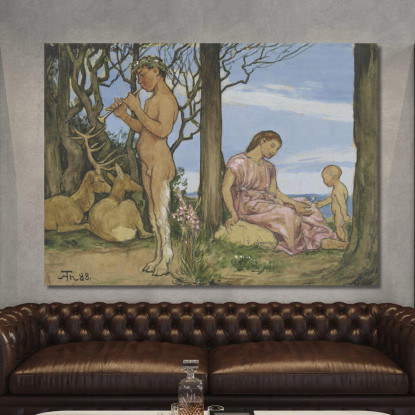 Fauno E Ninfa Hans Thoma hth37 quadro stampato su tela