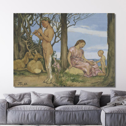 Fauno E Ninfa Hans Thoma hth37 quadro stampato su tela
