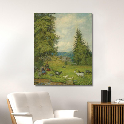 Bambini Con Gregge Di Capre Hans Thoma hth43 quadro stampato su tela