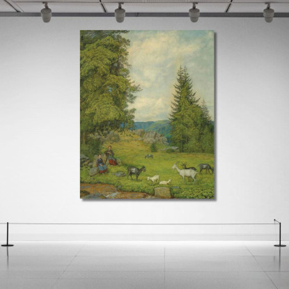 Bambini Con Gregge Di Capre Hans Thoma hth43 quadro stampato su tela