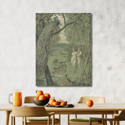 Paradiso Con Pavone Hans Thoma hth56 quadro stampato su tela