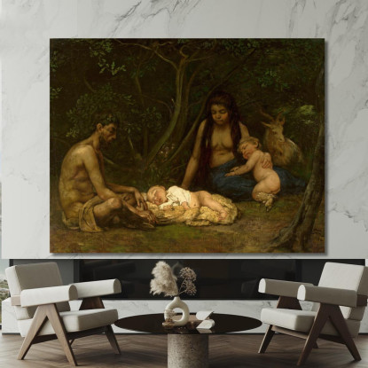 La Famiglia Del Satiro: L'Educazione Di Zeus Hans Thoma hth64 quadro stampato su tela