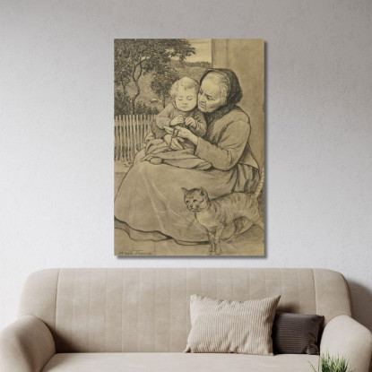 Anziana Donna Seduta Con Bambino Hans Thoma hth67 quadro stampato su tela