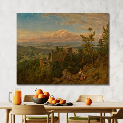Le Rovine Del Castello Di Hohenbaden Con Vista Sulla Valle Del Reno Hans Thoma hth81 quadro stampato su tela