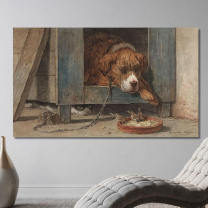 Kat Bespiedt Vogels Bij Een Slapende Hond Henriëtte Ronner-Knip hrk9 quadro stampato su tela
