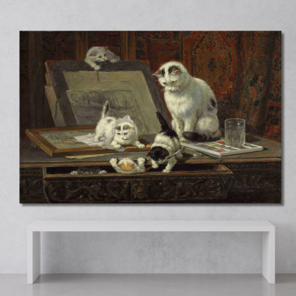 La Lezione D'Arte Del Gattino Henriëtte Ronner-Knip hrk20 quadro stampato su tela