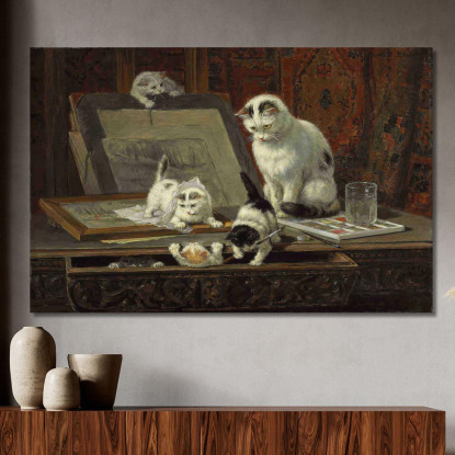 La Lezione D'Arte Del Gattino Henriëtte Ronner-Knip hrk20 quadro stampato su tela